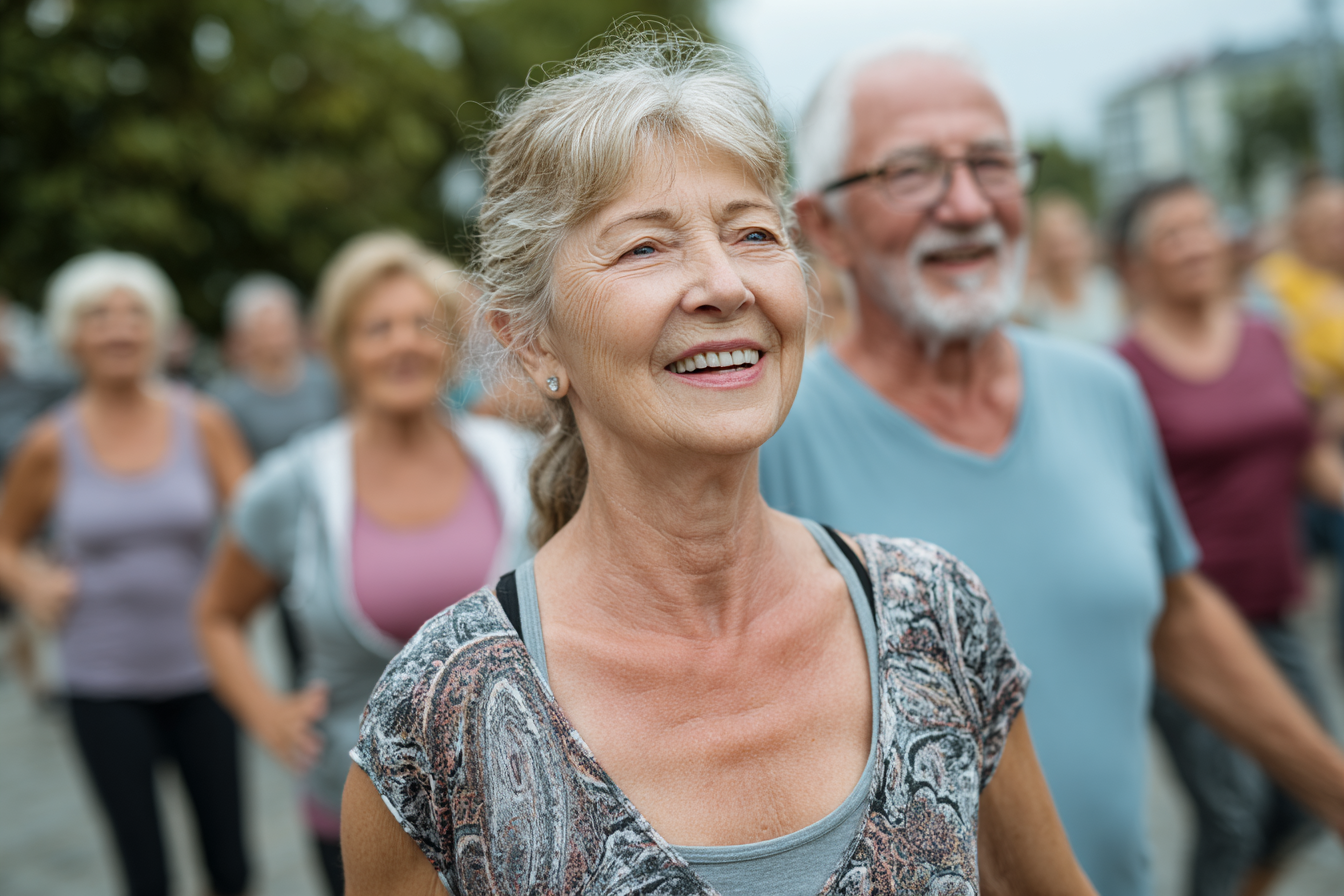 Люди старшого віку з легкими гантелями